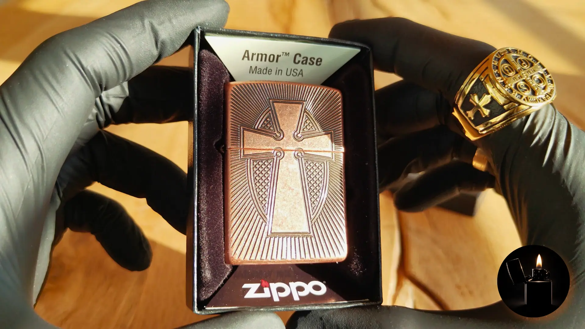 Zippo Deep Carve Cross Design Armor 49158 front view